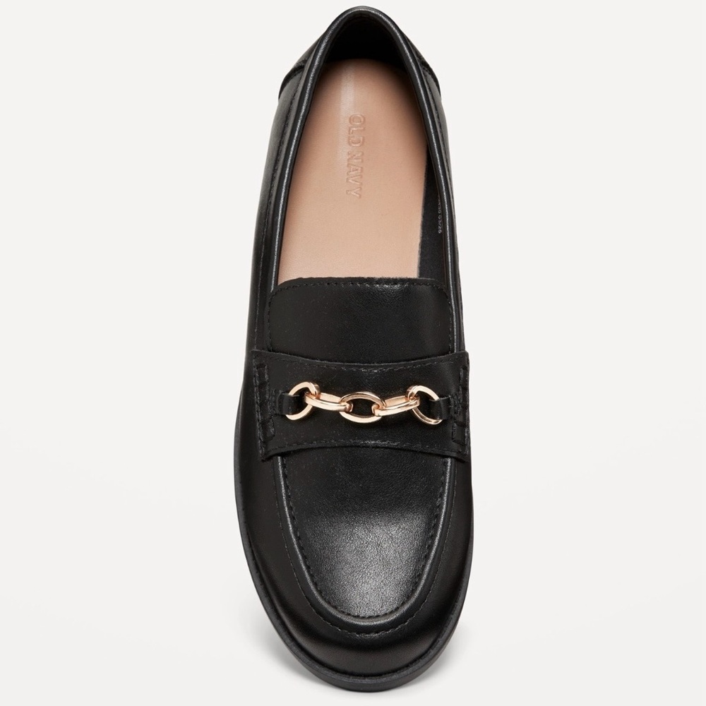 Aldo Black Loafers with Gold Chain Detail